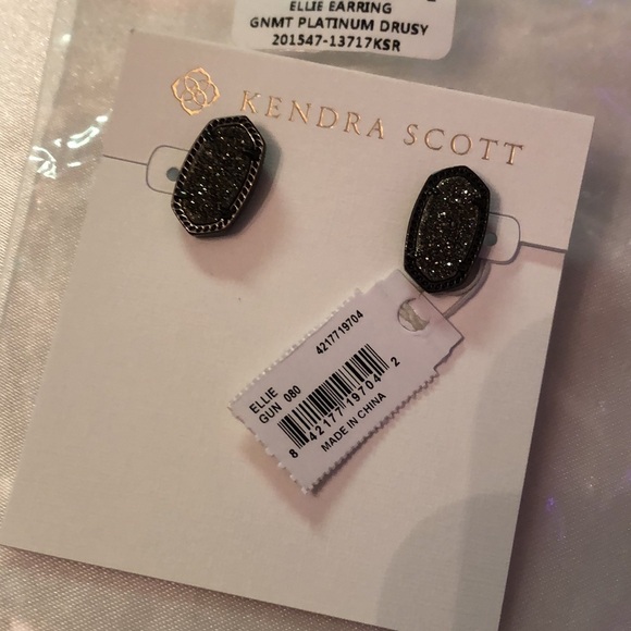 Kendra Scott Ellie Gunmetal Tone Stud Earrings With Platinum Drusy NWT - Picture 5 of 16